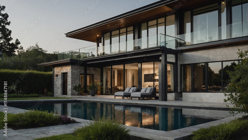 Modern Residence with Infinity Pool and Stone Facade Modern Residence with Infinity Pool and Stone Facade