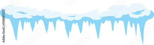 Seamless vector illustration featuring a row of icicles gracefully hanging from a snow and ice formation, set against a clean white background, capturing the essence of winter s chill