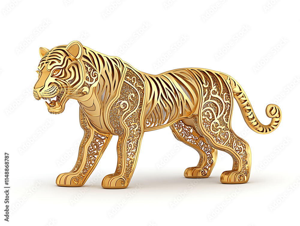 Fototapeta premium Tiger gold shapped Chinese zodiac on white background