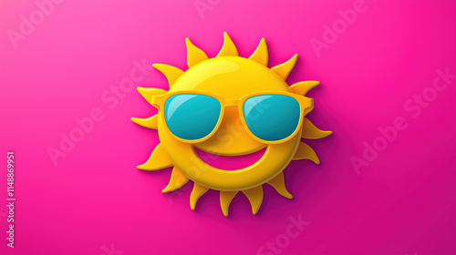 Smiling Sun Wearing Sunglasses, Illustration Style Is Clean, Iconic, It Feels Impactful Fun Funky And Modern, Flat Icon, Smiley, Tribal, Background Banner Or Ad.