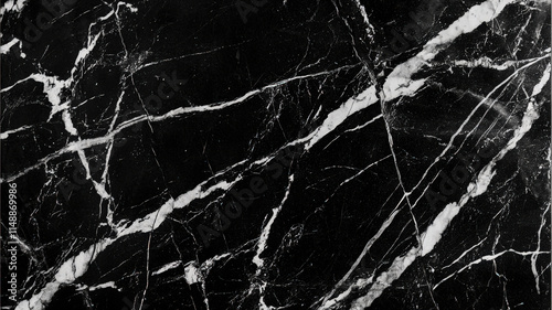 A polished black marble texture featuring delicate white veins, exuding a luxurious and timeless elegance, perfect for high-end interior design or sophisticated decor applications.