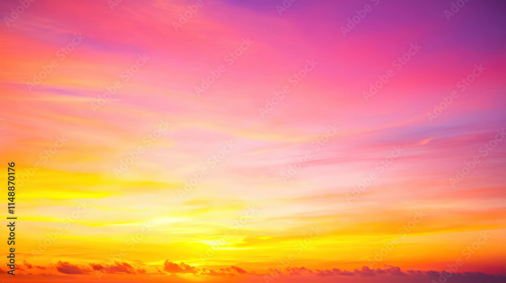 Obraz premium A radiant sunrise gradient featuring harmonious blends of orange, yellow, and pink hues, creating a warm and uplifting atmosphere, ideal for backgrounds or inspirational themes.