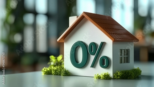 Decorative Model House with Zero Percent Sign – Symbolizing Attractive Mortgage Offers for Homebuyers in Today’s Market