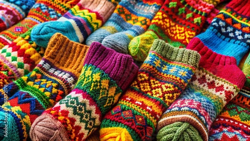 Colorful Knitted Wool Socks, Patterned Socks, Multicolored Sock Photography,  Handmade Socks, Winter Socks Fashion