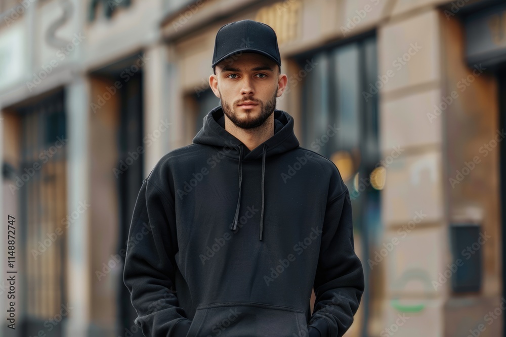 Mockup of man in black hoodie with space for logo. Mockup of man in black hoodie with space for logo.