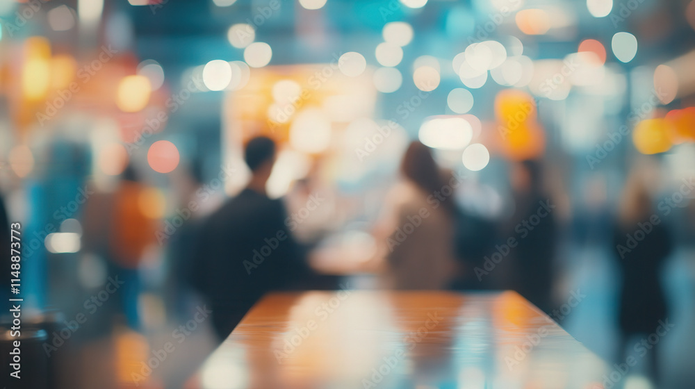 Blurred background of a brainstorming session with team members standing around a table Blurred background of a brainstorming session with team members standing around a table