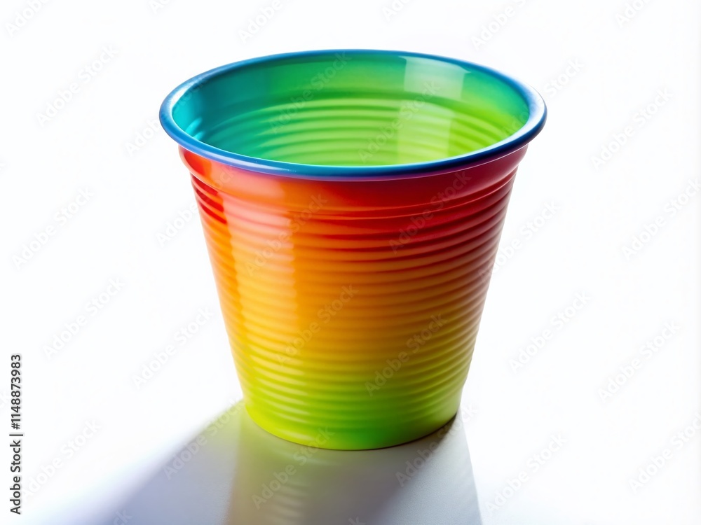 Colorful Plastic Cup, Low Light, Isolated White Background - Stock Photo Colorful Plastic Cup, Low Light, Isolated White Background - Stock Photo