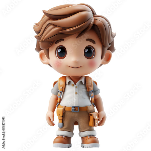 A cartoon boy with a backpack and a smile on his face