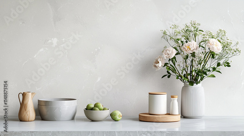 Wallpaper Mural A smooth, polished concrete surface with a reflective sheen, showcasing subtle marble-like veins in soft tones of light gray and white for a modern minimalist look. Torontodigital.ca