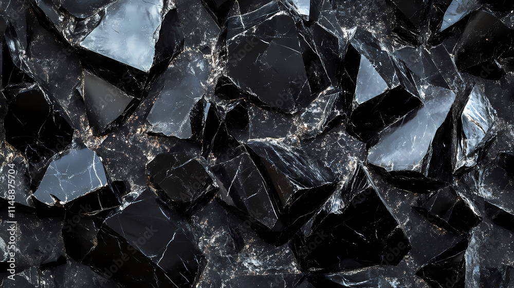 Smooth obsidian stone texture, jet black with sharp reflections and glossy highlights, bold and modern. Obsidian. Illustration