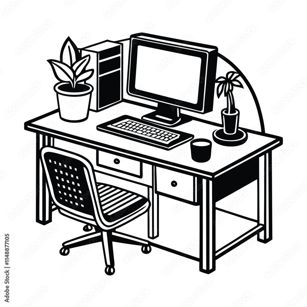 Simple Computer Table Silhouette Vector Illustration Simple Computer Table Silhouette Vector Illustration