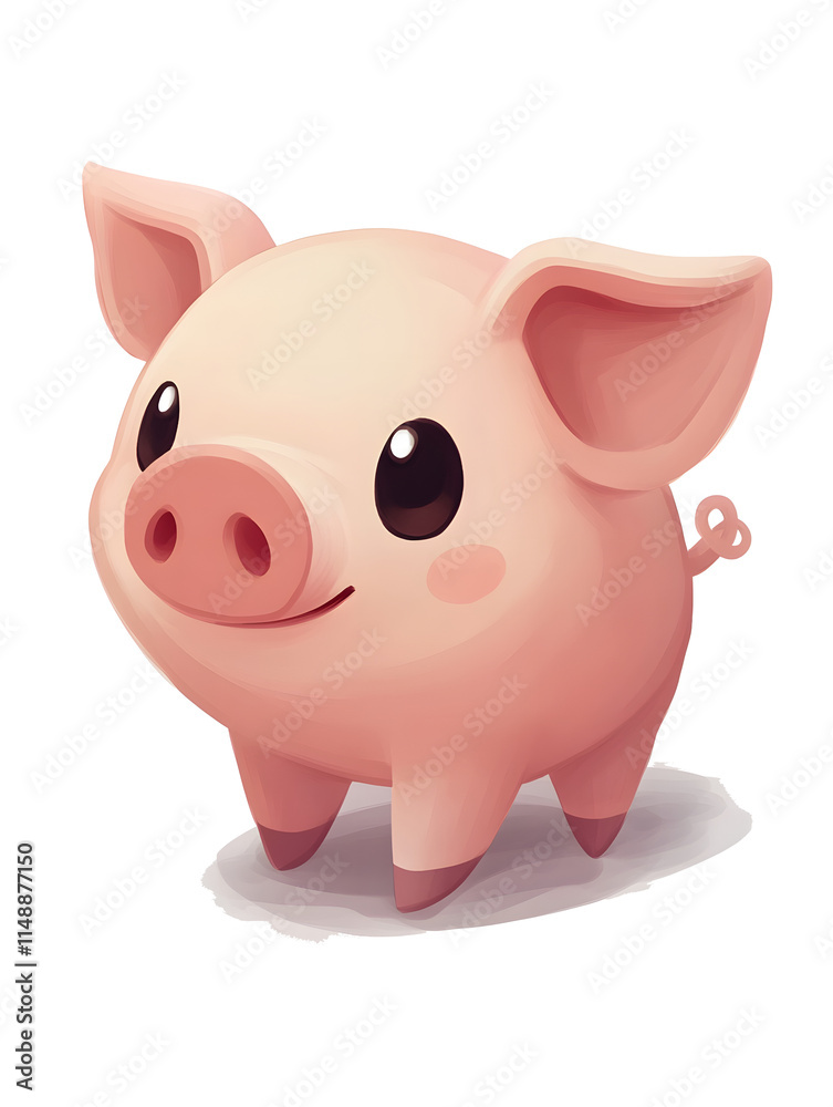 Adorable Pink Cartoon Piglet with a Small Curled Tail and Rounded Features Adorable Pink Cartoon Piglet with a Small Curled Tail and Rounded Features