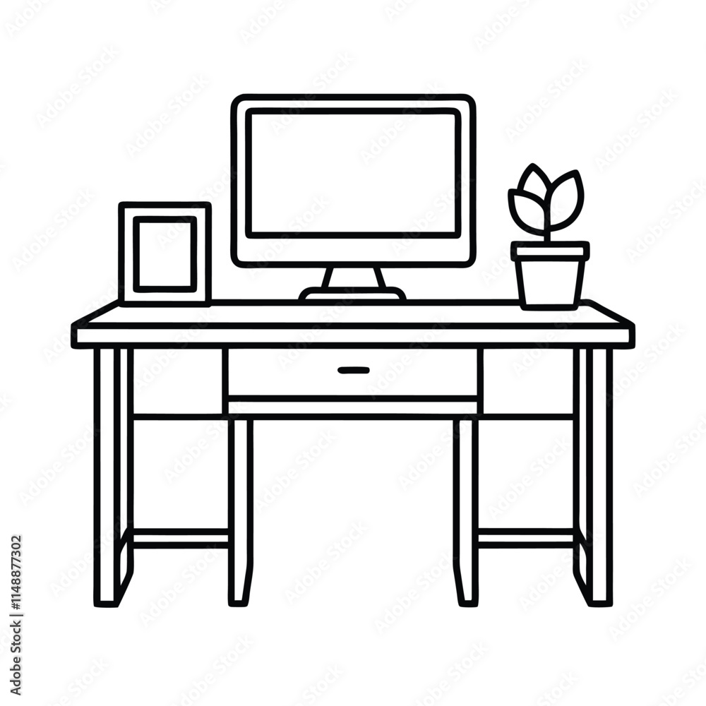 Editable Computer Table Outline Vector Graphic Editable Computer Table Outline Vector Graphic