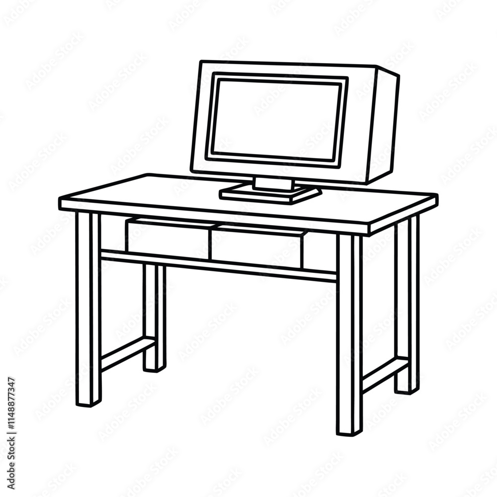Editable Computer Table Outline Vector Graphic Editable Computer Table Outline Vector Graphic