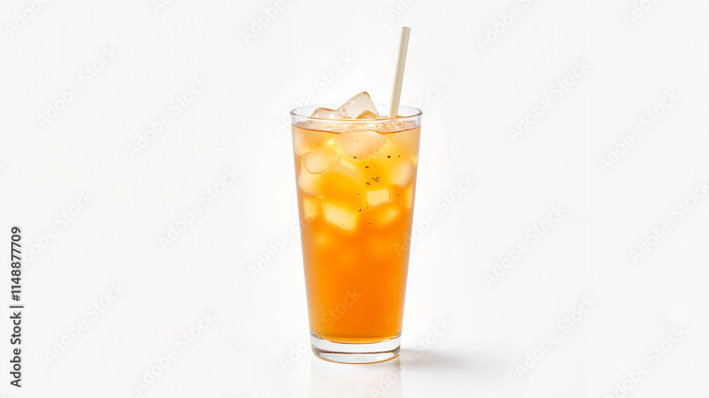 Glass of Orange Cocktail with Straw on Bright White Background Glass of Orange Cocktail with Straw on Bright White Background