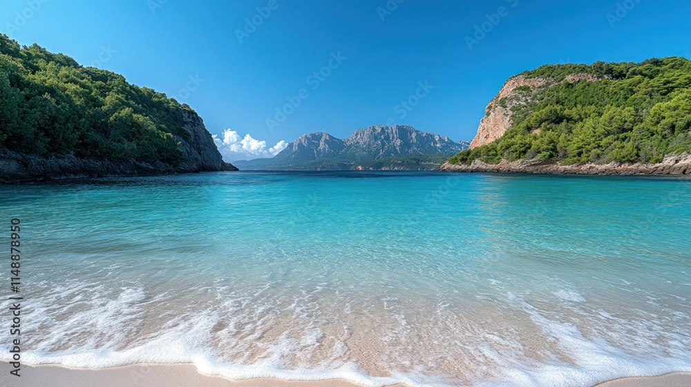 Fototapeta premium Secluded cove with turquoise water and white sand beach.