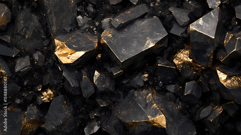 Abstract golden black rendering,conceptual image. Obsidian. Illustration Abstract golden black rendering,conceptual image. Obsidian. Illustration