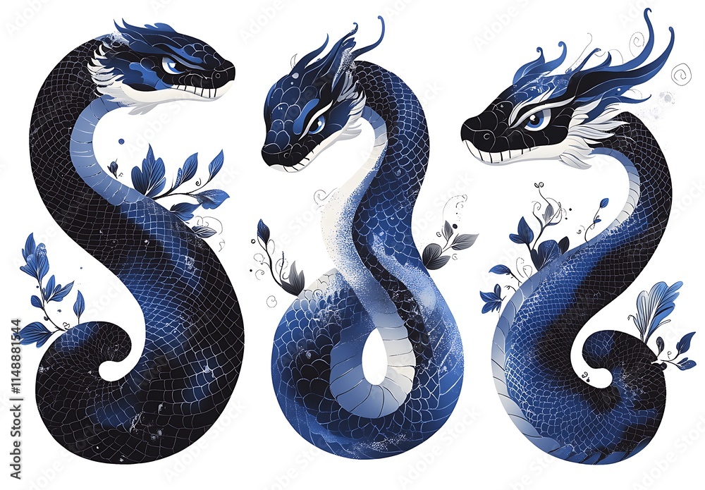 Obraz premium A Fascinating Group of Blue Snakes Slithering Through the Wild 