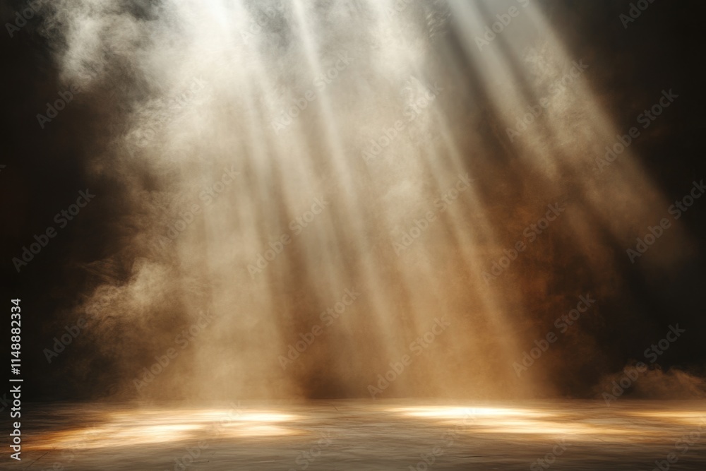 Light beams shining through smoke creating an ethereal atmosphere on a stage background Light beams shining through smoke creating an ethereal atmosphere on a stage background