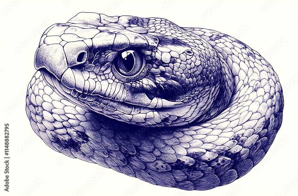 Fototapeta premium Elegant Snake on a Crisp White Background, Highlighting its Grace and Beauty 