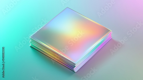 Wallpaper Mural A holographic certificate card shimmering with a spectrum of colors, placed on a gradient background that starts from a deep emerald green at the top and fades into a soft aqua. Th Torontodigital.ca