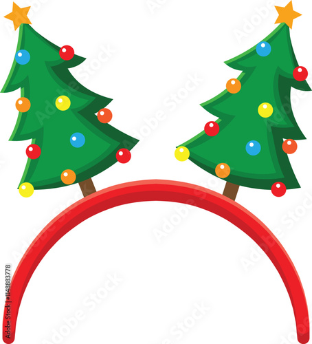 Red headband featuring two decorated Christmas trees and vibrant, colorful balls, adding festive flair for Christmas parties and spreading joyful holiday cheer among friends and family