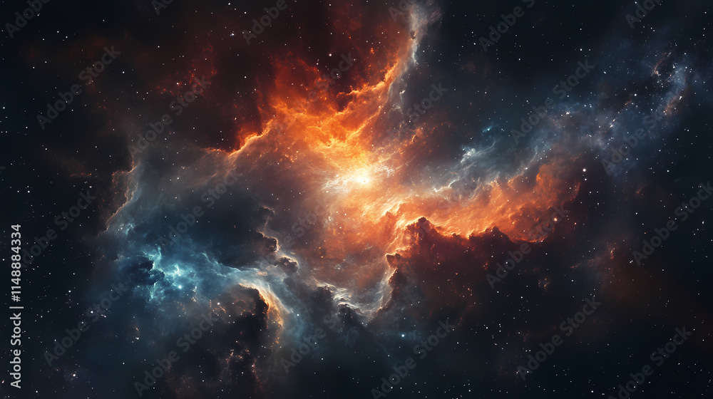 Fototapeta premium Realistic image of a quasar with highenergy emissions, astronomical spectacle. Quasar. Illustration