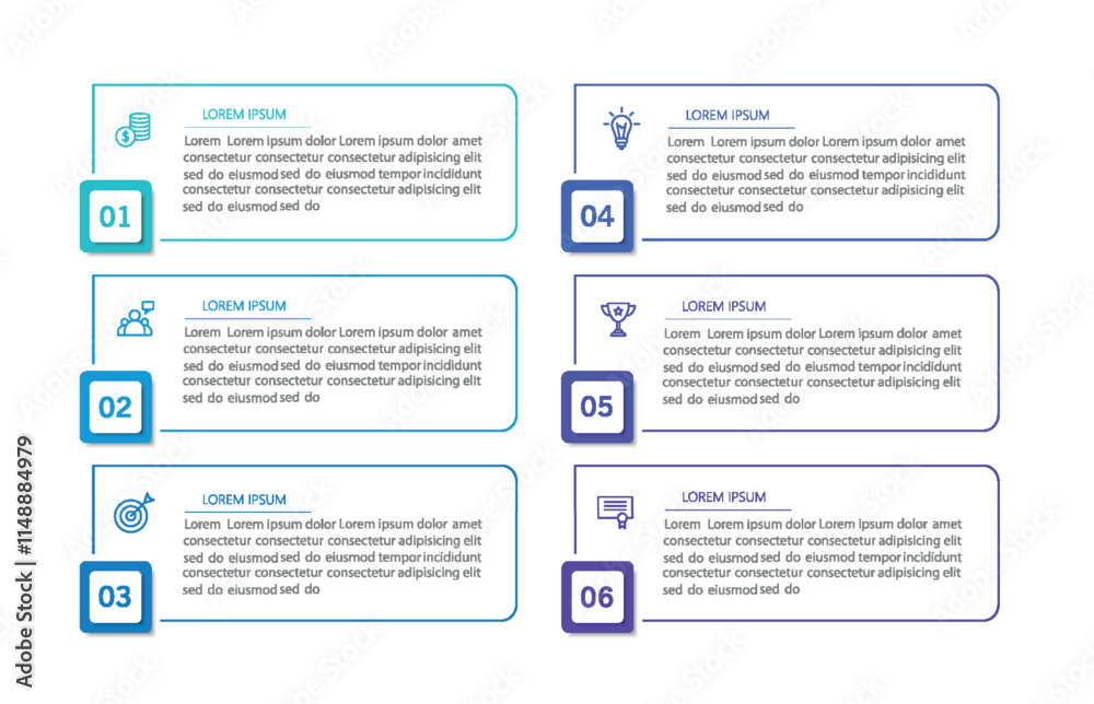 Business vector infographic design template with icons and 6 options or steps Business vector infographic design template with icons and 6 options or steps