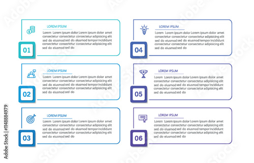 Business vector infographic design template with icons and 6 options or steps