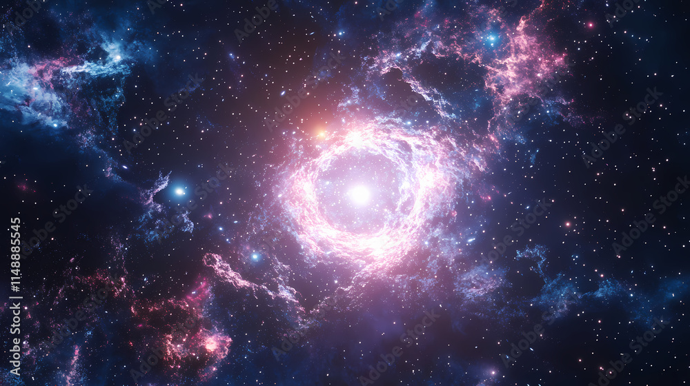 Fototapeta premium Vivid photo of a quasar at the center of a distant galaxy, showcasing an astronomical marvel, quasar, distant, galaxy. Quasar. Illustration