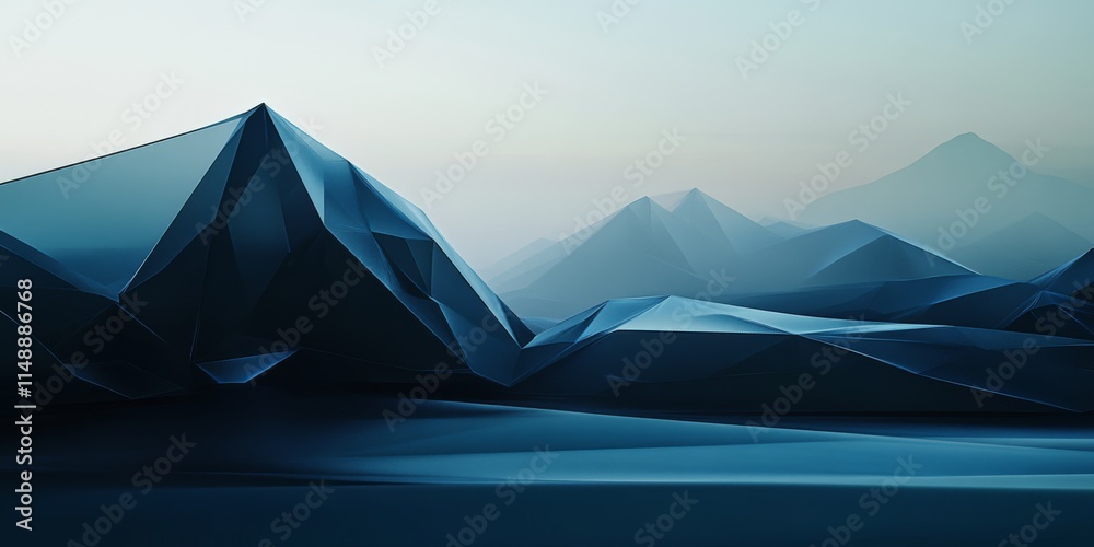 Modern abstract mountain landscape in blue tones with geometric shapes and minimalist design Modern abstract mountain landscape in blue tones with geometric shapes and minimalist design