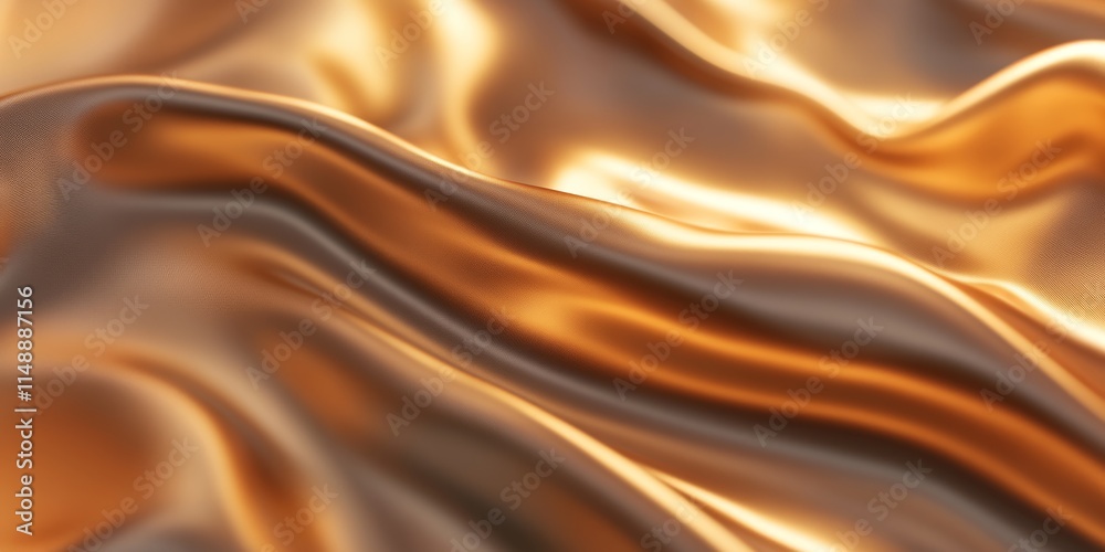 Obraz premium Waves of golden satin fabric flowing with luminous highlights in a luxurious setting