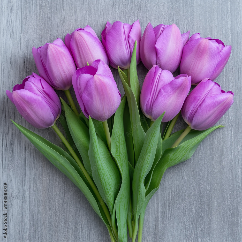 bouquet of purple tulips on grey wooden background bouquet of purple tulips on grey wooden background