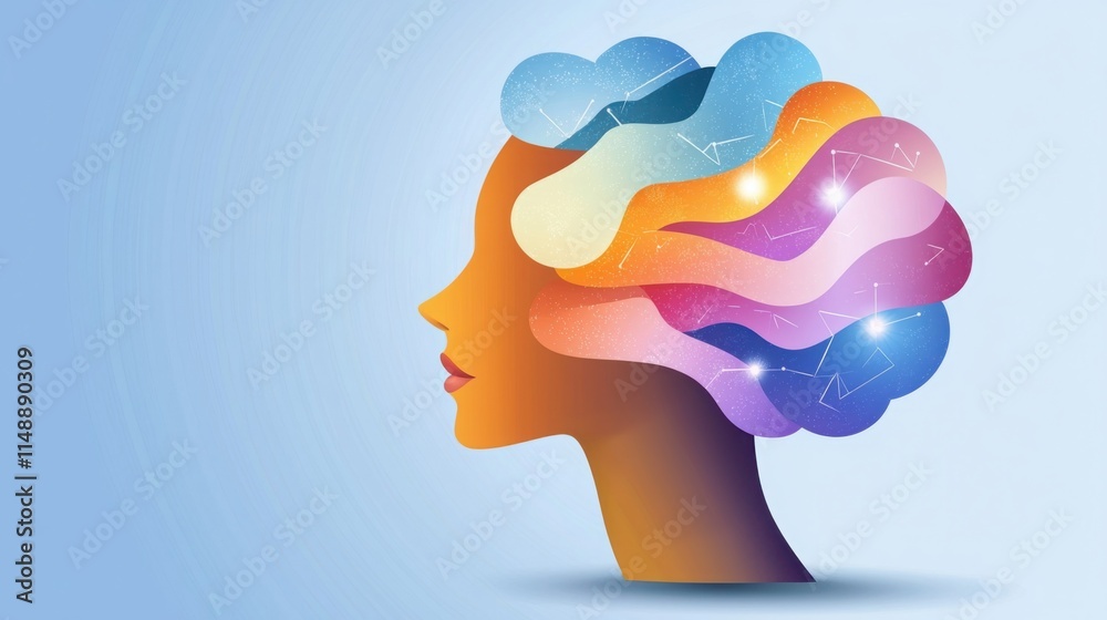 custom made wallpaper toronto digitalA human head silhouette filled with vibrant swirling patterns of color, geometric shapes