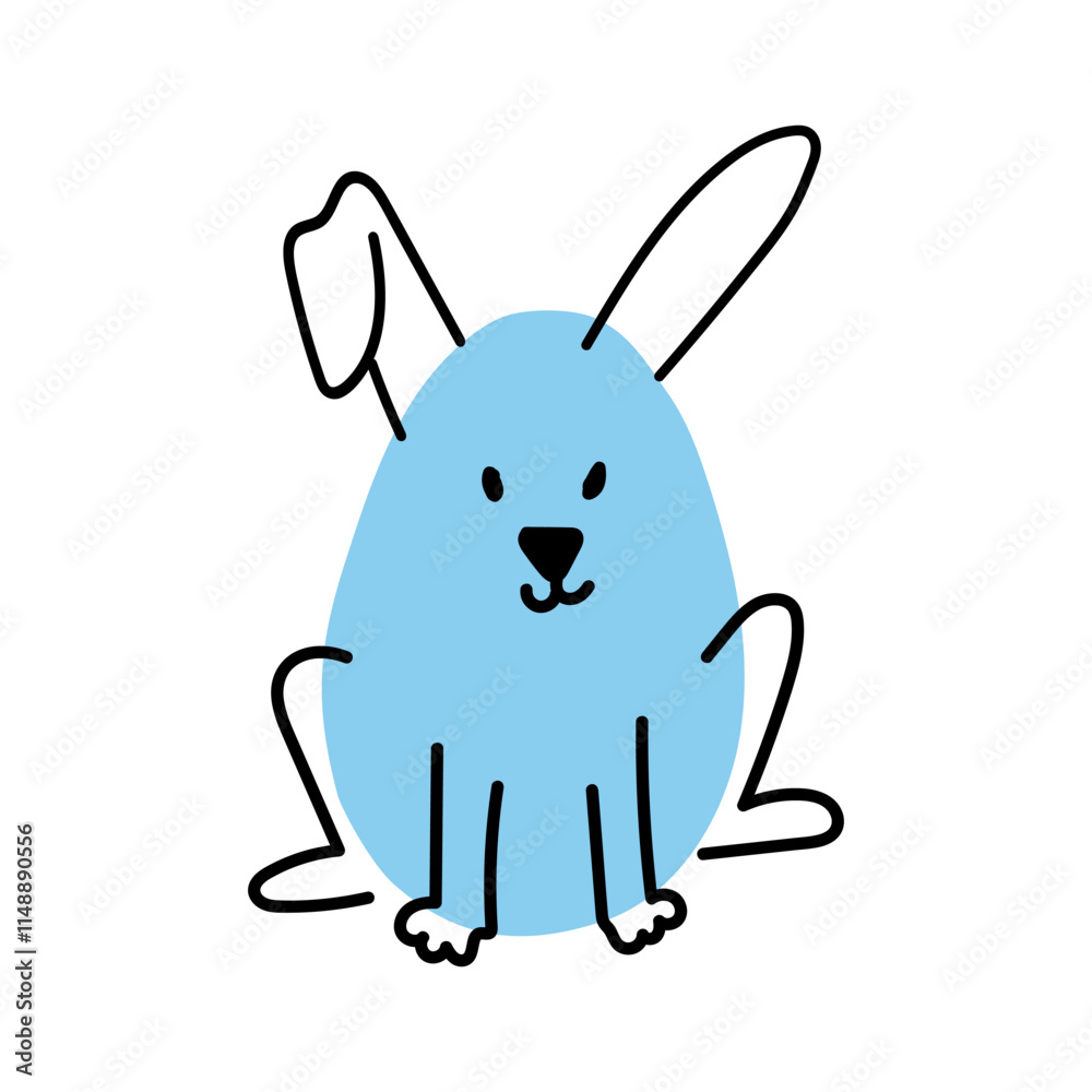 Simple illustration of a sitting abstract Easter bunny. Hand drawn blue rabbit. Simple illustration of a sitting abstract Easter bunny. Hand drawn blue rabbit.