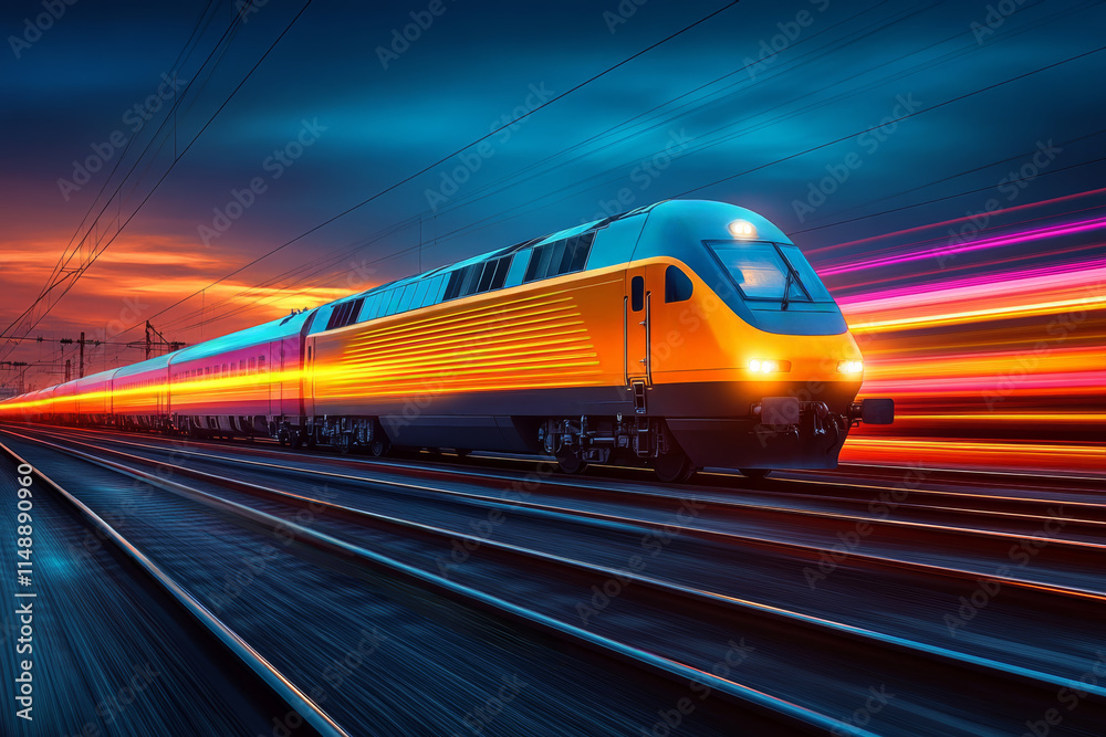 Naklejka premium colorful futuristic train in motion 