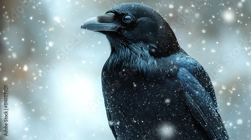   Black bird in snow
