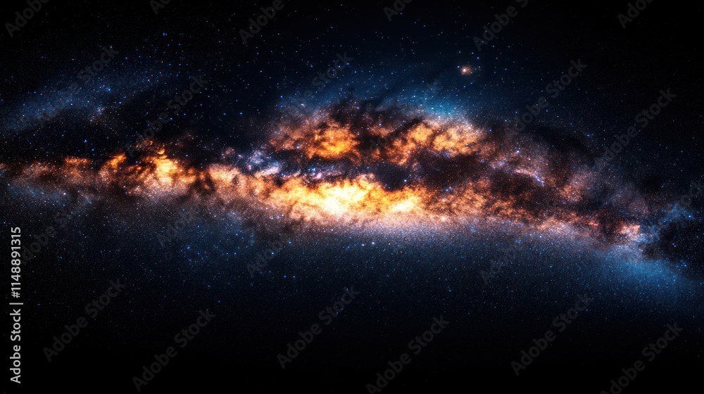 Vibrant Milky Way galaxy with glowing nebulae and stars. Vibrant Milky Way galaxy with glowing nebulae and stars.