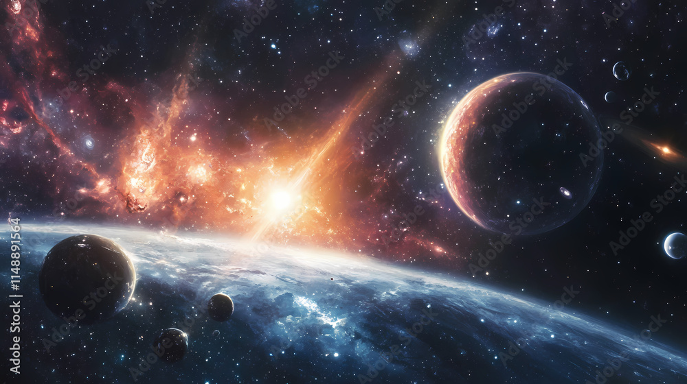 Obraz premium Distant quasar emitting powerful beams across the universe. vortex. illustration. Quasar. Illustration