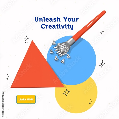 Colorful modern template with geometric shapes and paintbrush