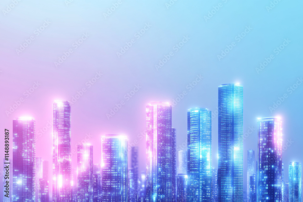 Futuristic cityscape at dusk with glowing skyscrapers and vibrant colors Futuristic cityscape at dusk with glowing skyscrapers and vibrant colors