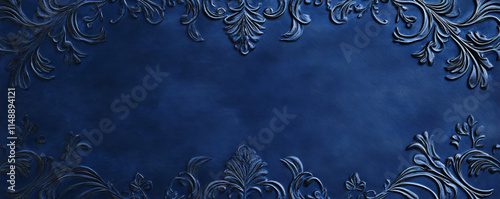 Luxurious deep blue velvet background with ornate floral patterns