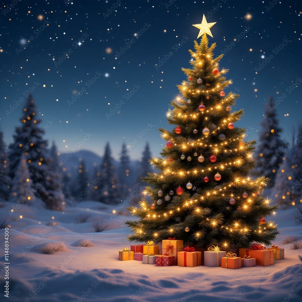 Obraz premium Christmas tree, snow-covered forest