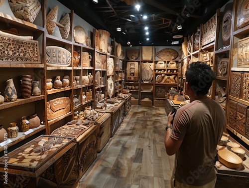 Filipino Crafts Museum Exhibit of Intricate Wood Carvings Pottery