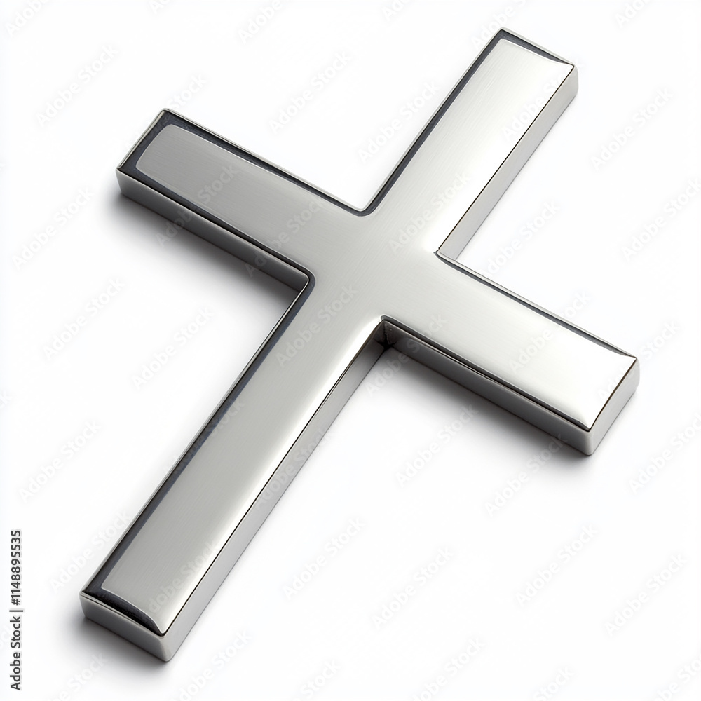 Silver Cross with Subtle Matte Finish and Clean Lines on White Background Silver Cross with Subtle Matte Finish and Clean Lines on White Background