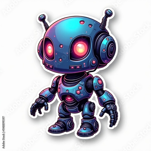 Whimsical blue robot sticker 