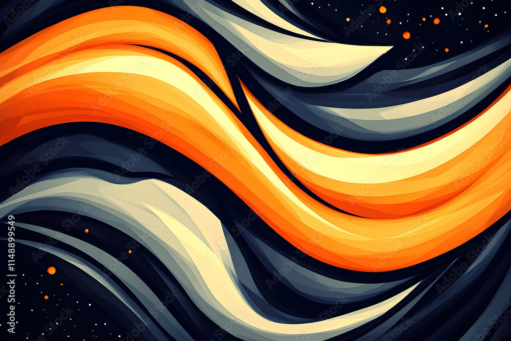 Fototapeta premium Abstract orange and grey waves cosmic background design. Generative AI