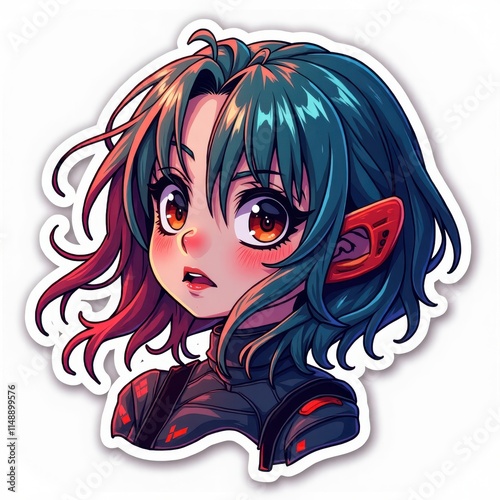 Vibrant anime sticker featuring a girl with striking hair and unique style