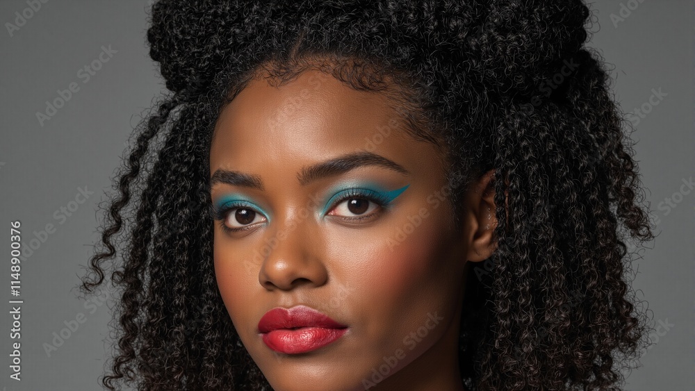 Fototapeta premium Glamorous West African woman with glowing skin bold makeup and elegant braided updo