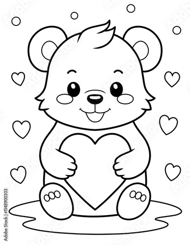 easy coloring page, cute little bear holding a heart. You can print it on standard 8.5 x 11 inch paper. photo